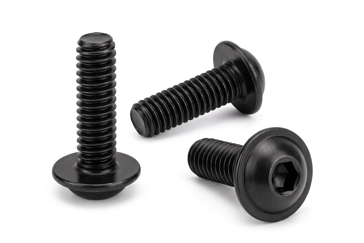 Orion Van Gear black 316 stainless steel 1/4-20 flanged button head socket screws, group of 3 bolts