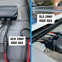 Image showing new vs old zamp solar box on winnebago solis pocket and orion solar upgrade