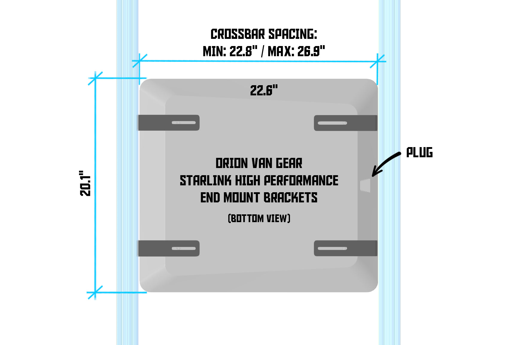 Orion Flat high performance mounting brackets for starlink - end mount diagram