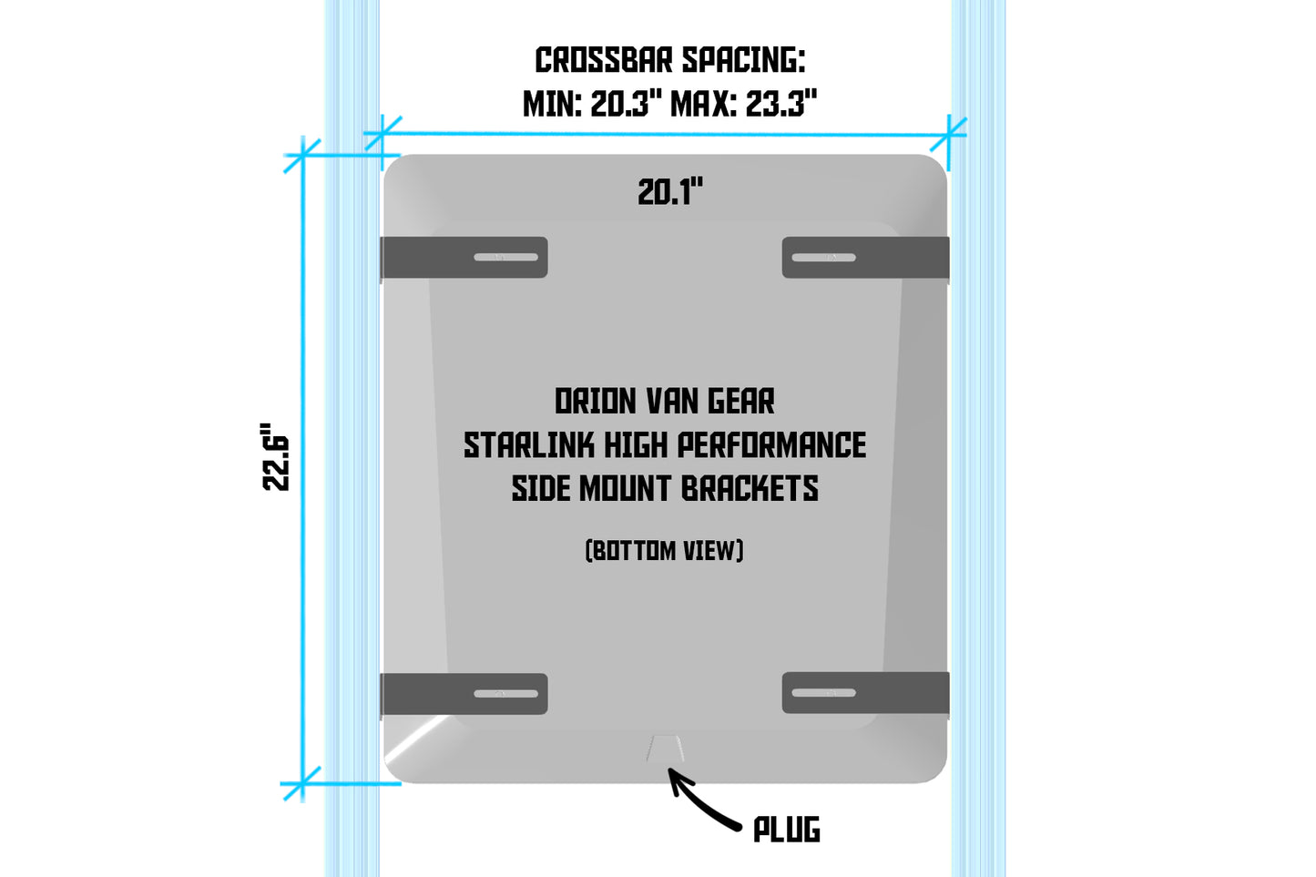 Orion Flat high performance mounting brackets for starlink - side mount diagram