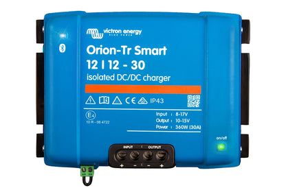 Blue Victron Energy Orion-Tr Smart DC/DC charger on a white background