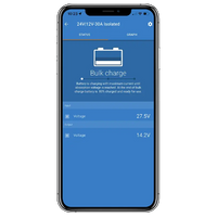 Smartphone displaying a battery charging app with blue background and white text.