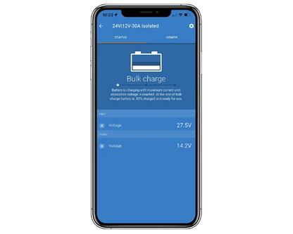Smartphone displaying a battery charging app with blue background and white text.