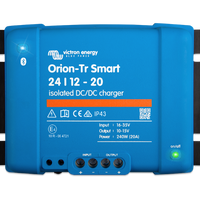 Blue Victron Energy Orion-Tr Smart DC/DC charger with text and branding.