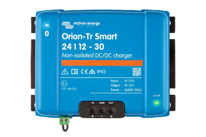 Blue Victron Energy Orion-Tr Smart DC/DC charger on a white background