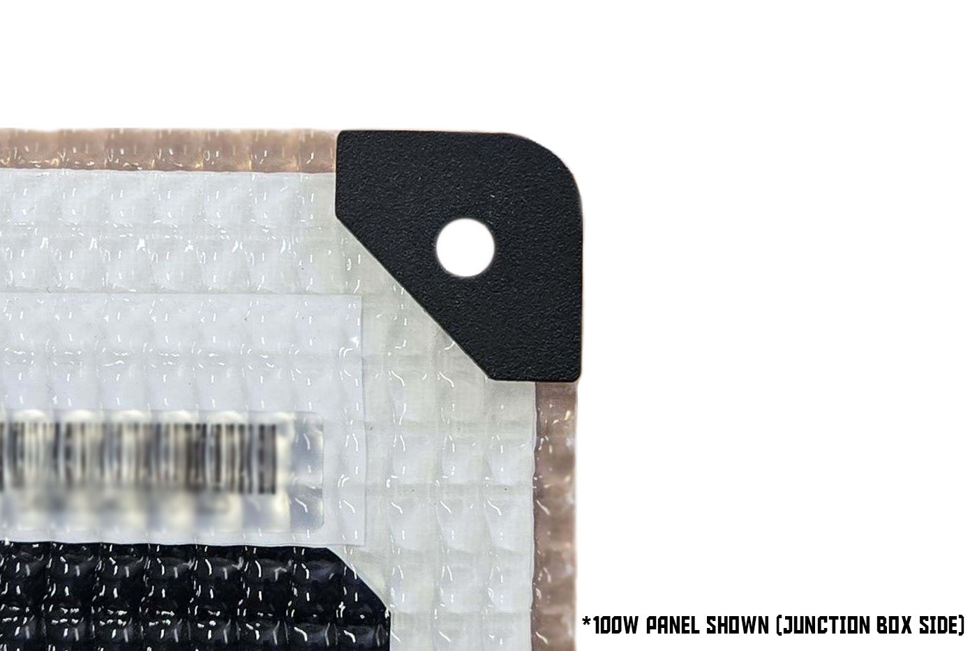 Walkable Solar Mounting Washers Shown on 100 Watt walkable solar panel junction box side