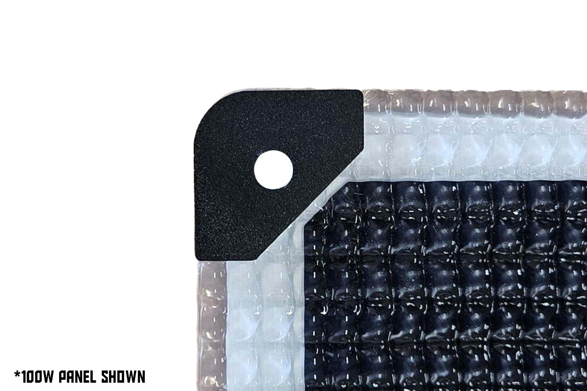 Walkable Solar Mounting Washers Shown on 100 Watt walkable solar panel bottom corner