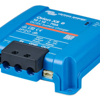 Victron Orion XS 12/12-70A DC-DC battery charger viewed from the bottom right corner