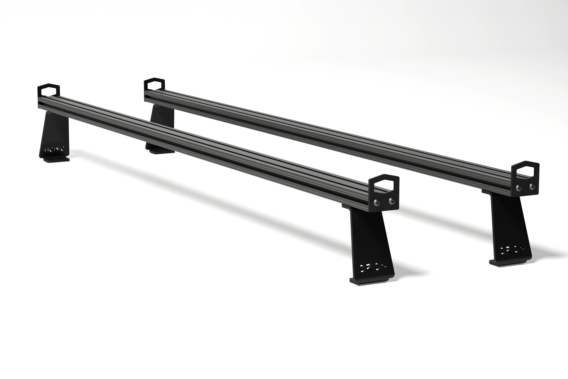 Orion Van Gear Riser Bar Kit – standard crossbar risers for Sprinter and Transit roof racks, 3/16 aluminum brackets with black powder coat finish.