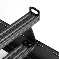 Orion Riser Bar mounted on crossbar sprinter rack with end cap tie down for extra clearance 