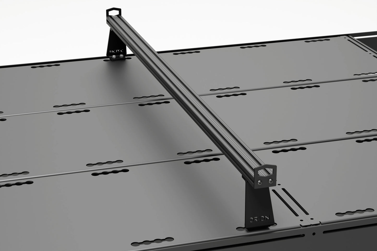 Orion Riser Bars mounted directly to deck panels – increases total rack height for fans, air conditioners, or tall roof accessories.