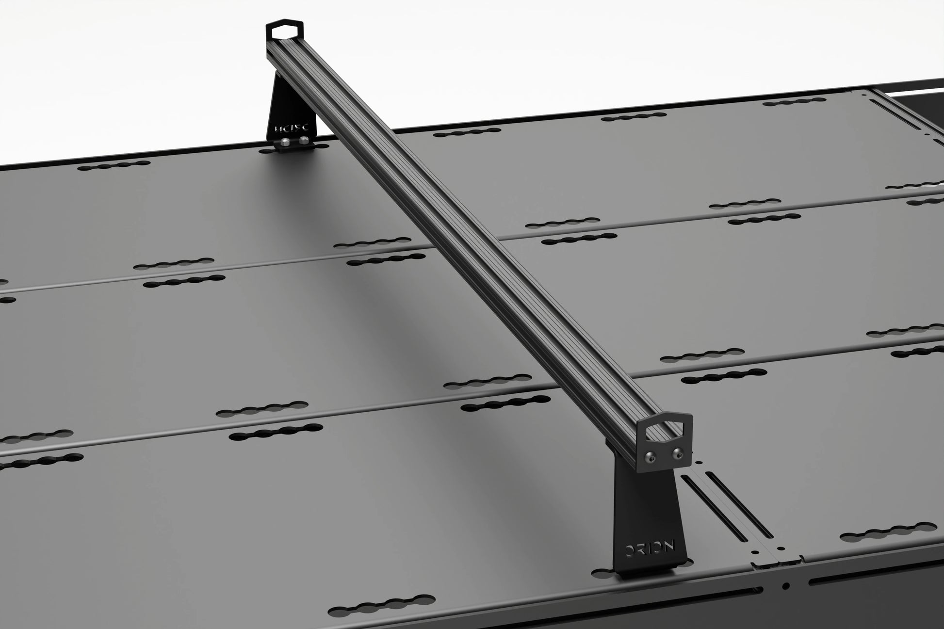 Orion Riser Bars mounted directly to deck panels – increases total rack height for fans, air conditioners, or tall roof accessories.
