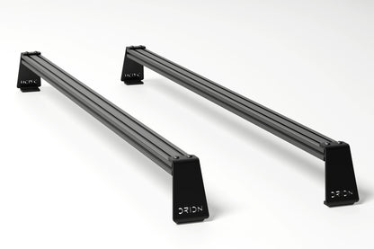 Orion Riser Bar Kit undermount configuration – crossbars installed below riser brackets for lower profile fit on Stealth+ roof racks.