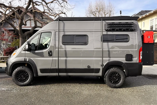 Orion Van Gear modular roof rack and board poles on Winnebago Solis Pocket