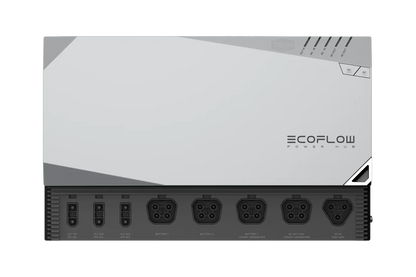 Front view of the EcoFlow Power Hub 5kVA unit with labeled power input and output ports.