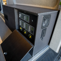 Passenger side Artek pre-wired 12V power system mounted at the Sprinter rear wheel well