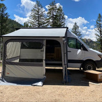 A fiamma privacy room on an f45s with orion roof rack - sprinter
