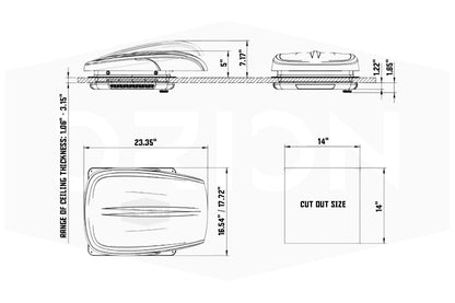 Technical drawing of probreeze van fan with dimensions