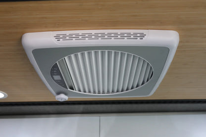 Close-up of pleated blackout blind and removable insect screen included with ProBreeze vent