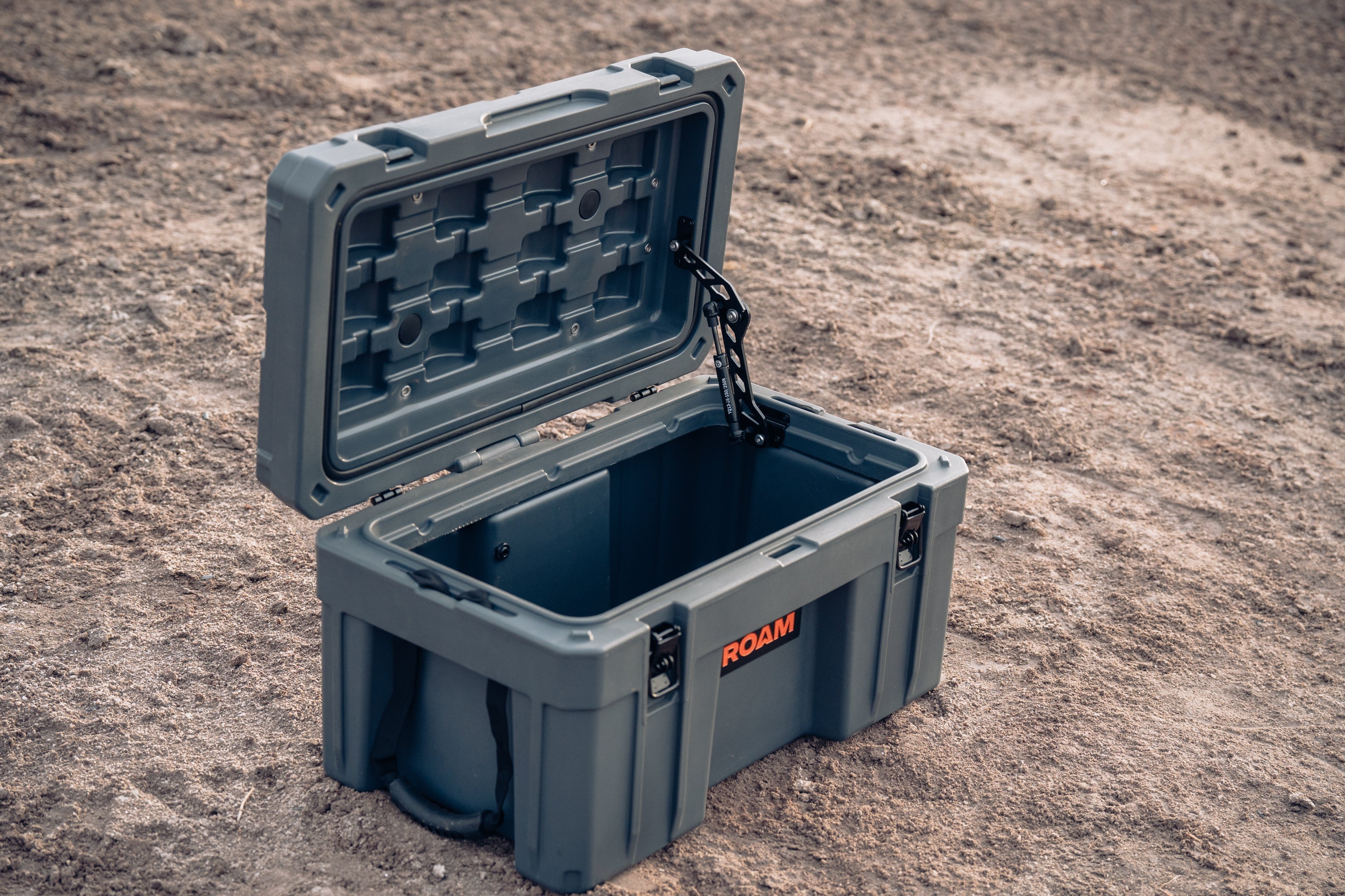 Roam 55L case open showing seal and hinge