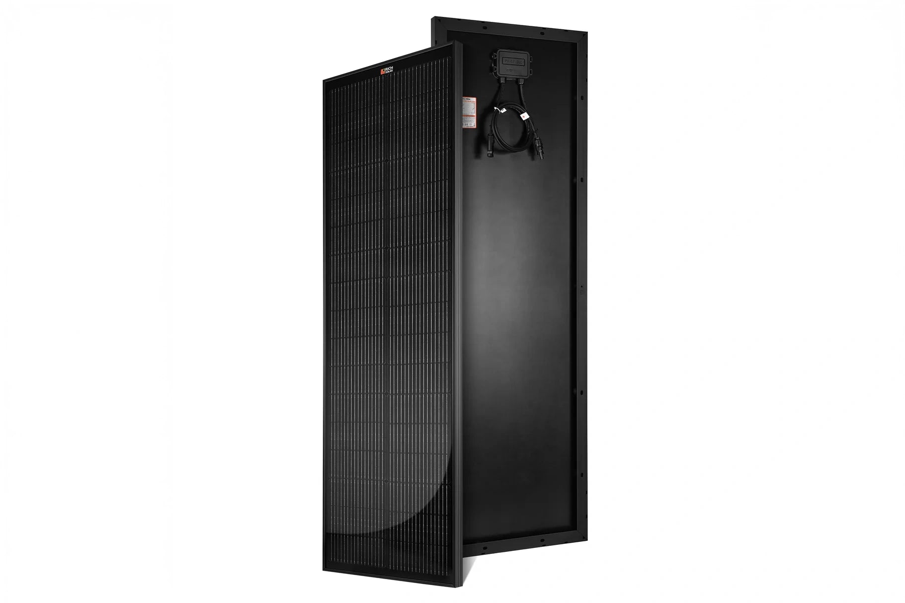 MEGA 100 Slim 100W narrow solar panel for vans, overlanders, and boats. Compact 12V off-grid solar panel with UL certification and 25-year output warranty- Black