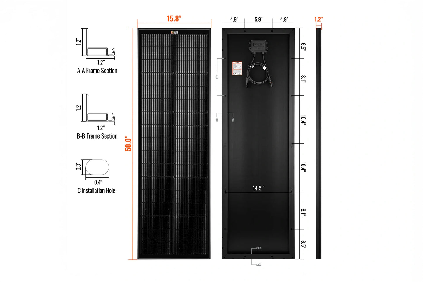 MEGA 100 Slim 100-watt compact solar panel dimensions