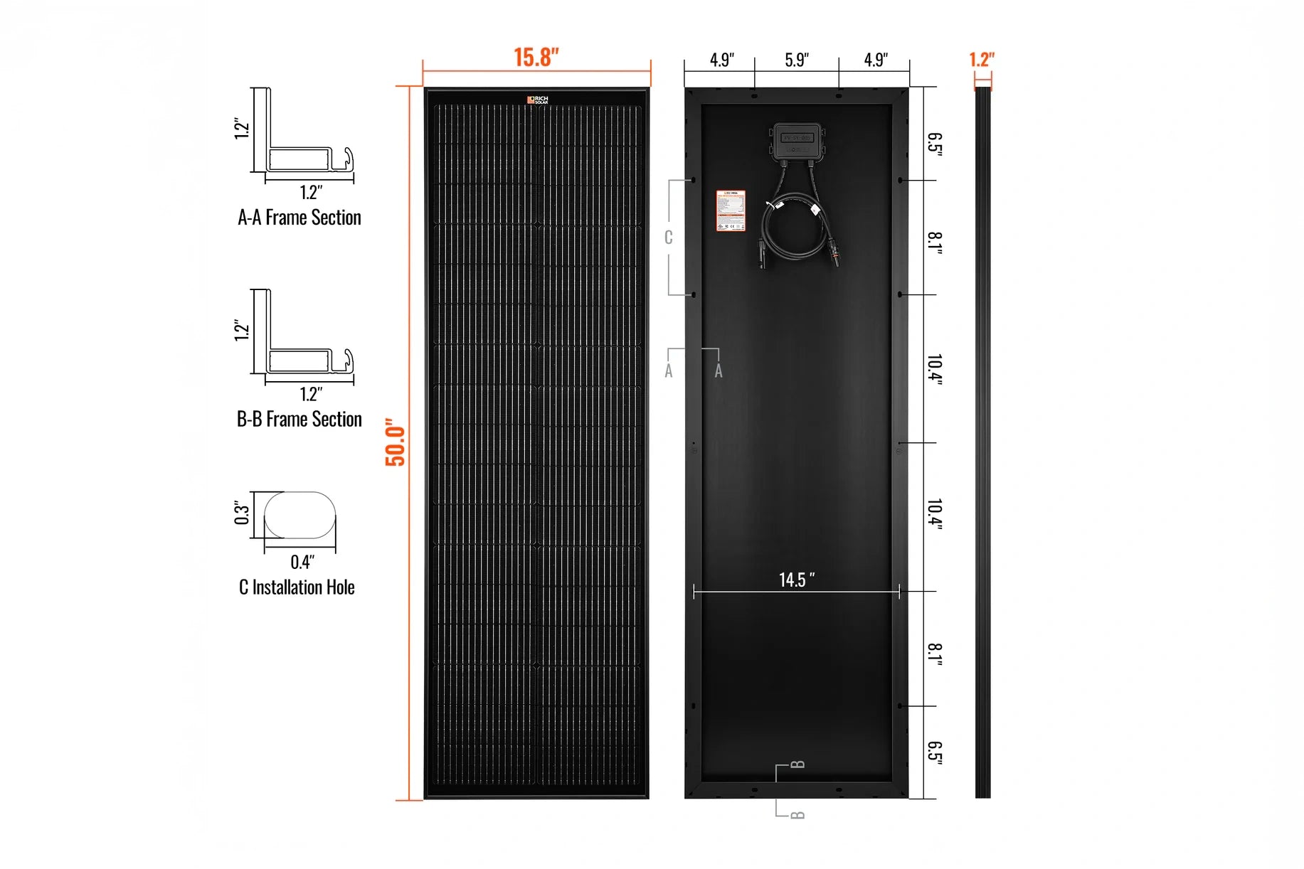 MEGA 100 Slim 100-watt compact solar panel dimensions