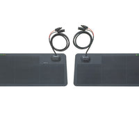 Lensun 52W hood solar panel close-up on Ram ProMaster hood