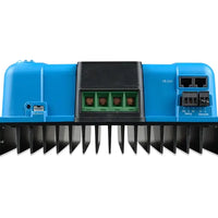 Blue and black electronic device with connectors on a white background