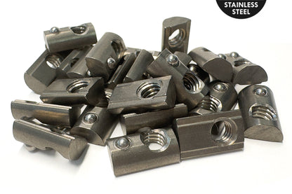 Stack of stainless steel Tnuts with a '304 Stainless Steel' label on a white background