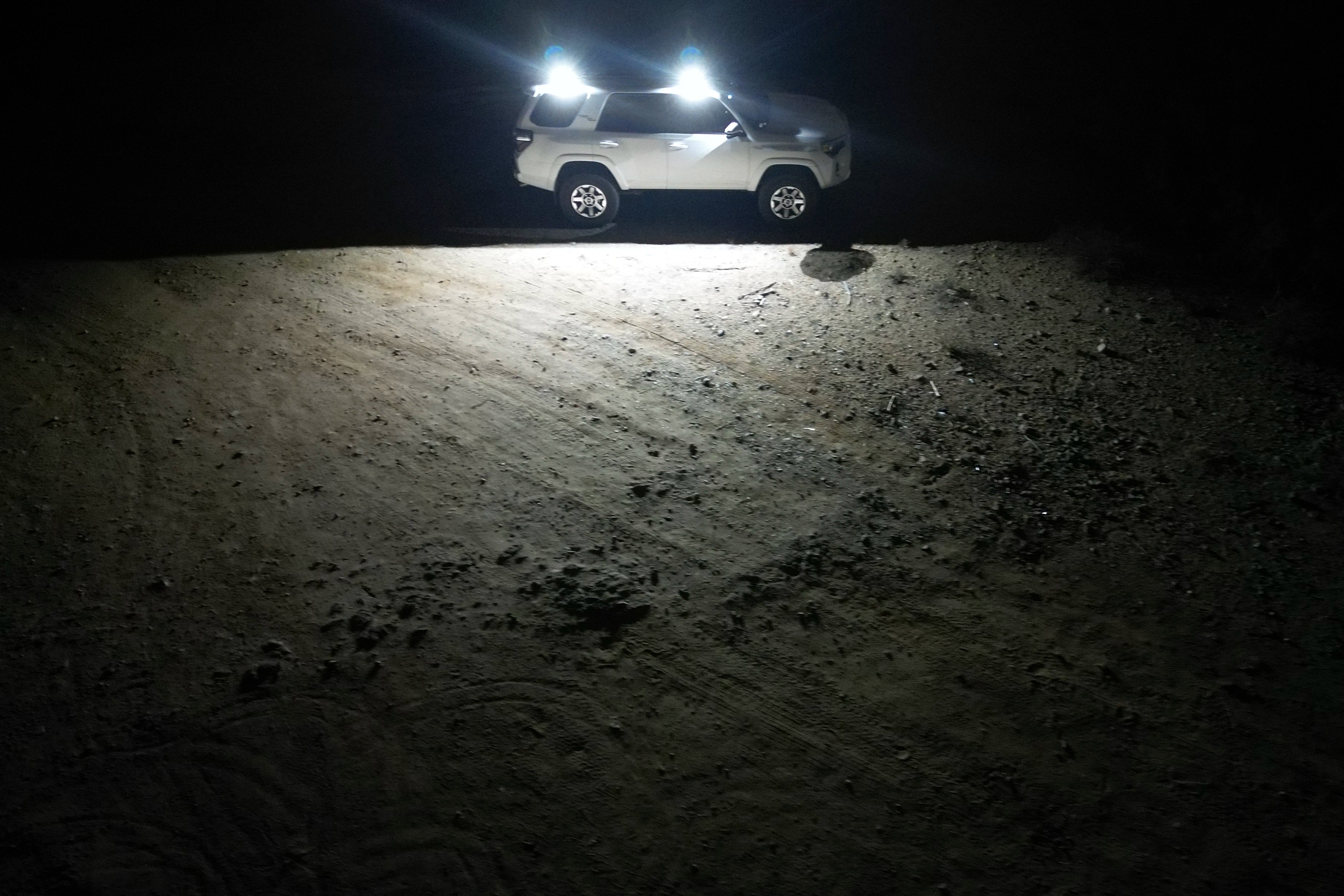 Senna 45 LED roof rack light illuminating an overland campsite