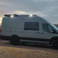 Side view of Senna 45 LED Scene Light installed on a camper van transit 
