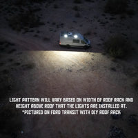 Senna 45 LED roof rack light illuminating an overland campsite