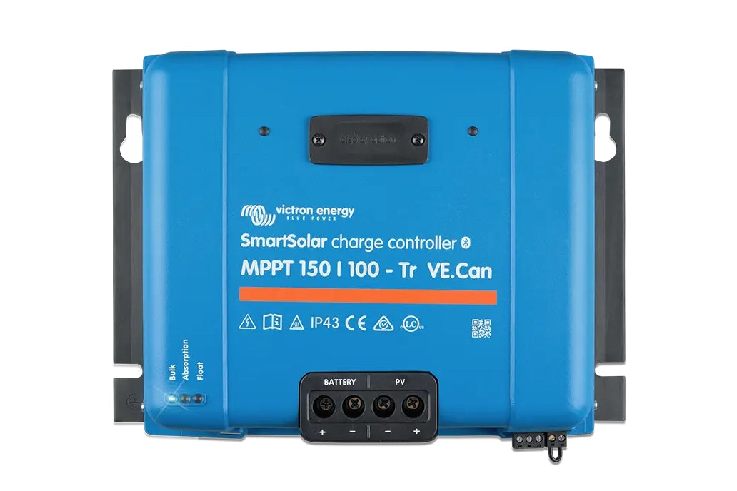 Blue Victron Energy SmartSolar charge controller on a white background