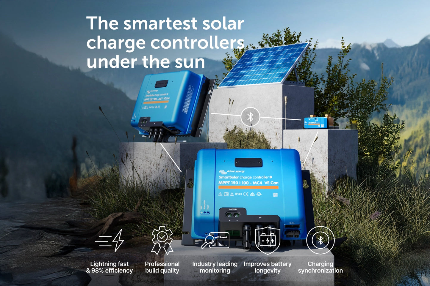 Solar charge controllers with a scenic background