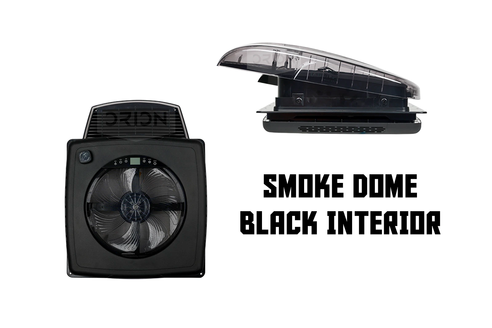 AirPlus roof fan with smoke transparent dome and black interior shroud