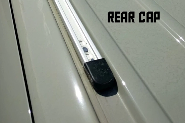 Close-up of Mercedes Sprinter roof rail rear end cap