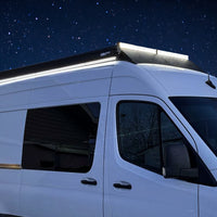 Sprinter van with orion roof rack and fiamma f45s awning and led package