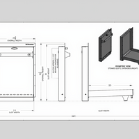 Technical drawing of tetravan patented fold down shower with dimensions and views