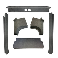 Ford Transit High Roof full interior trim kit, all parts laid out on white background - grey