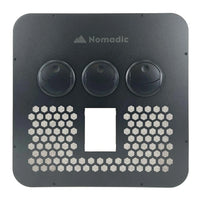 Black metal bracket with three circular holes and a rectangular cutout, featuring the 'Nomadic' brand logo.