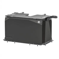 Black metal bracket on battery on a white background