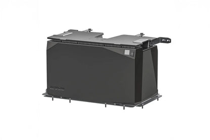 Black metal bracket on battery on a white background