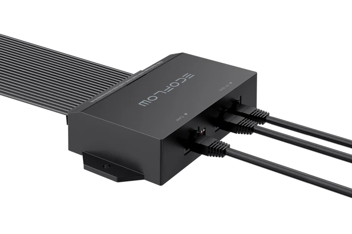 Angled side view of EcoFlow Power Link showing CAN and EF BUS cable connections