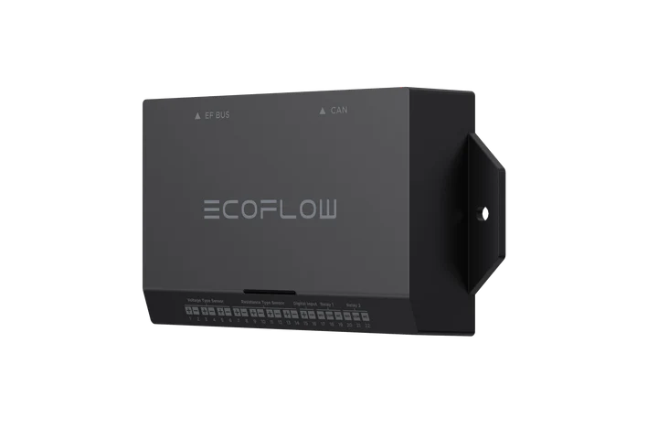 Wall-mounted EcoFlow Power Link with visible mounting bracket and labeled ports