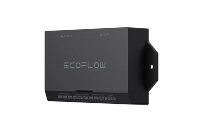 Wall-mounted EcoFlow Power Link with visible mounting bracket and labeled ports