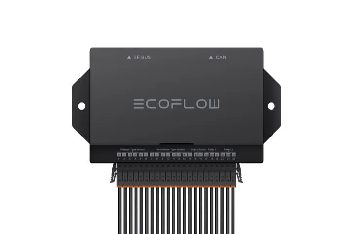 Front view of EcoFlow Power Link with terminal block and labeled sensor inputs