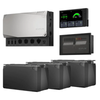 A collection of EcoFlow power kit components including a power hub, distribution panel, and batteries.