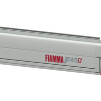 Fiamma F45S silver awning on a white background