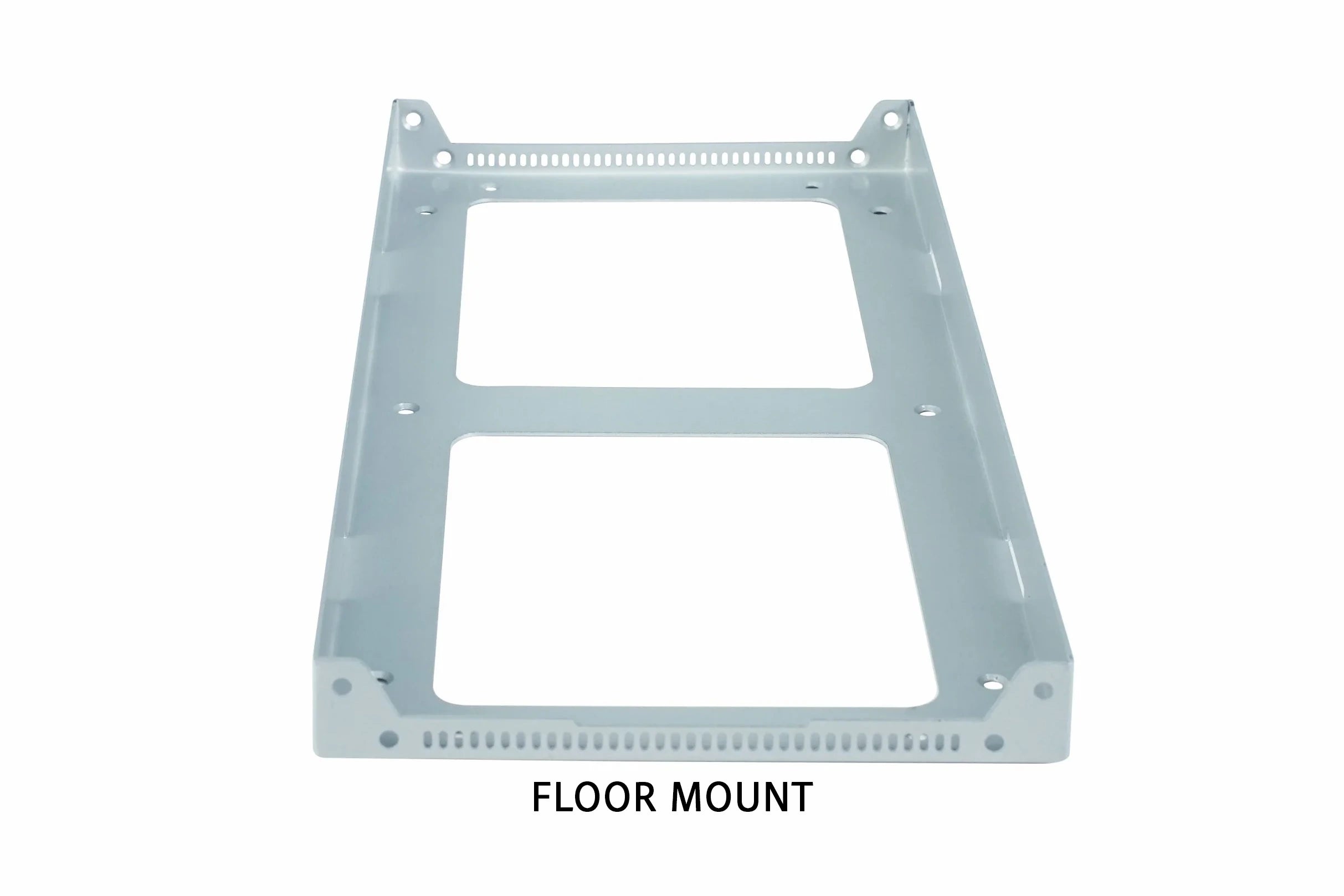 Metal floor mount bracket on a white background